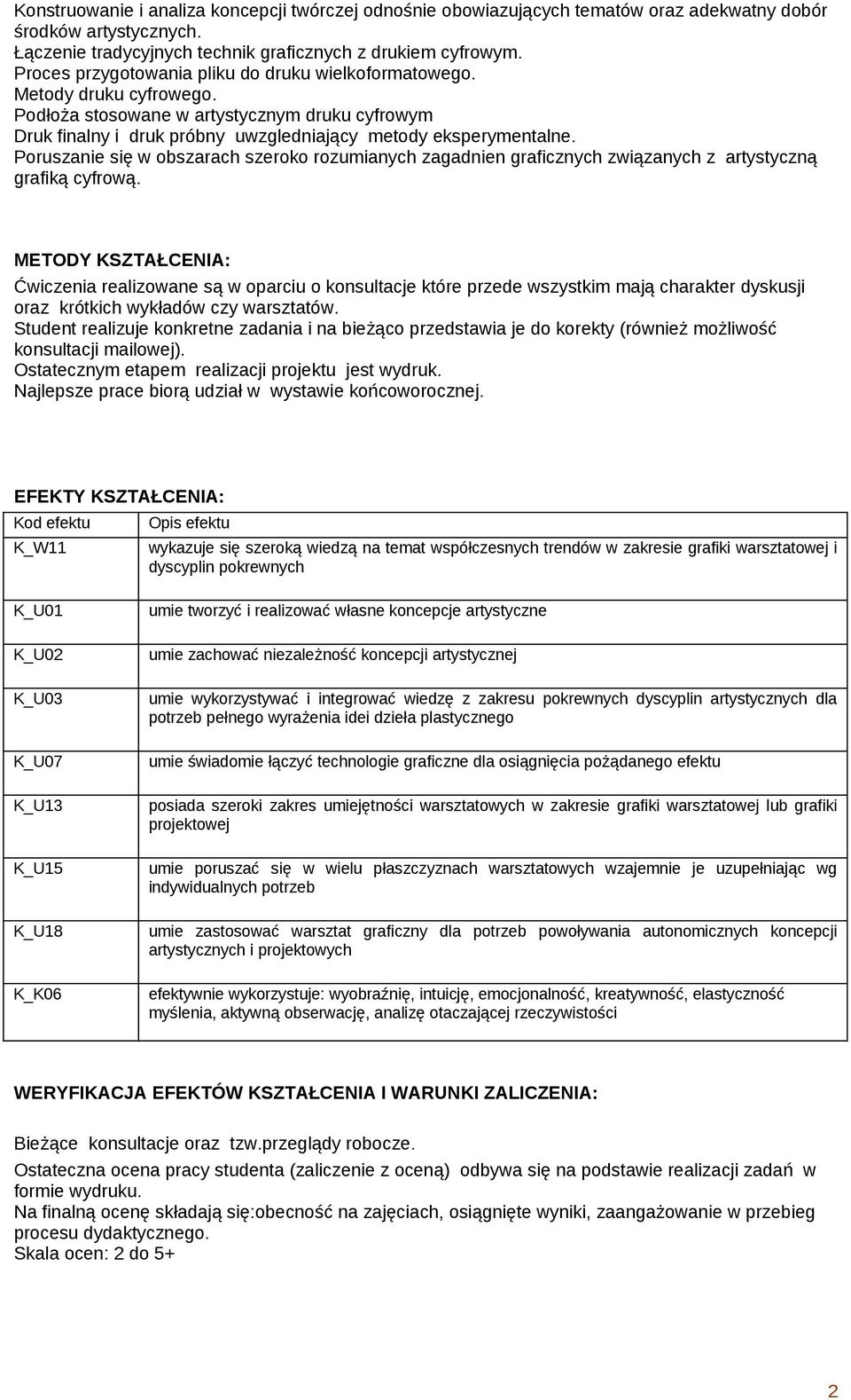 Poruszanie się w obszarach szeroko rozumianych zagadnien graficznych związanych z artystyczną grafiką cyfrową.