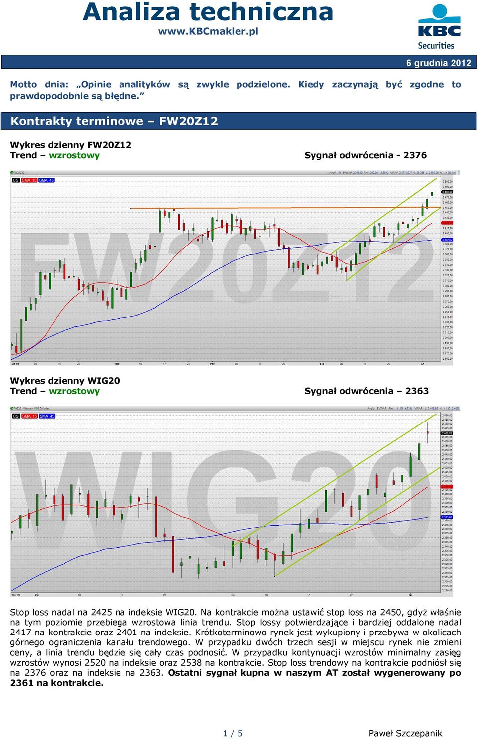 Na kontrakcie można ustawić stop loss na 2450, gdyż właśnie na tym poziomie przebiega wzrostowa linia trendu.