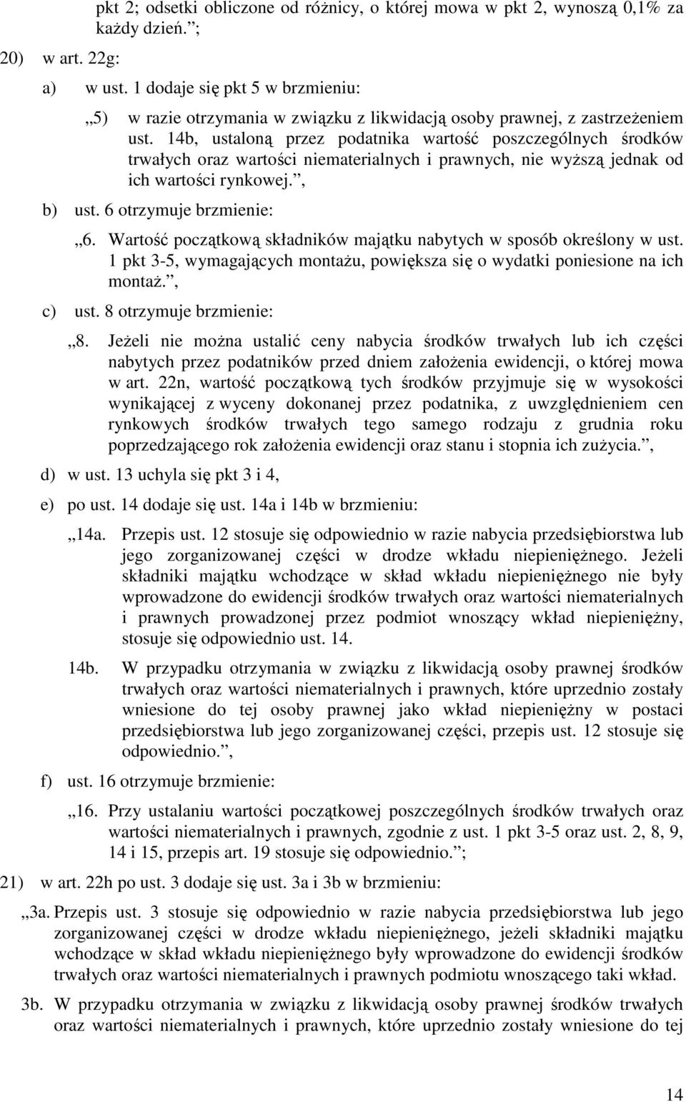 14b, ustaloną przez podatnika wartość poszczególnych środków trwałych oraz wartości niematerialnych i prawnych, nie wyŝszą jednak od ich wartości rynkowej., b) ust. 6 otrzymuje brzmienie: 6.