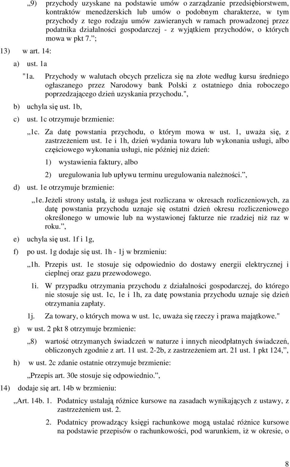 prowadzonej przez podatnika działalności gospodarczej - z wyjątkiem przychodów, o których mowa w pkt 7. ; a) ust. 1a "1a.