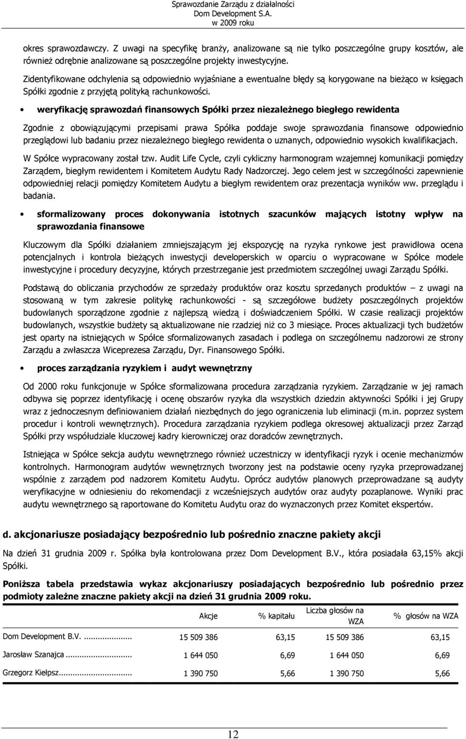 weryfikację sprawozdań finansowych Spółki przez niezaleŝnego biegłego rewidenta Zgodnie z obowiązującymi przepisami prawa Spółka poddaje swoje sprawozdania finansowe odpowiednio przeglądowi lub