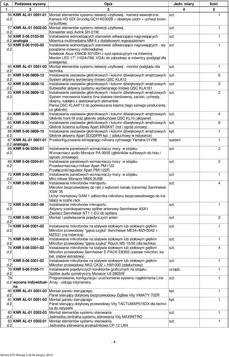 eniem 59 KNR 5-06 0103-05 Instalowanie wolnostoj cych stanowisk odtwarzaj co-nagrywaj cych - wyposa enie mównicy miltimedialnej Notebook Asus K56CB-X0100H z syst.