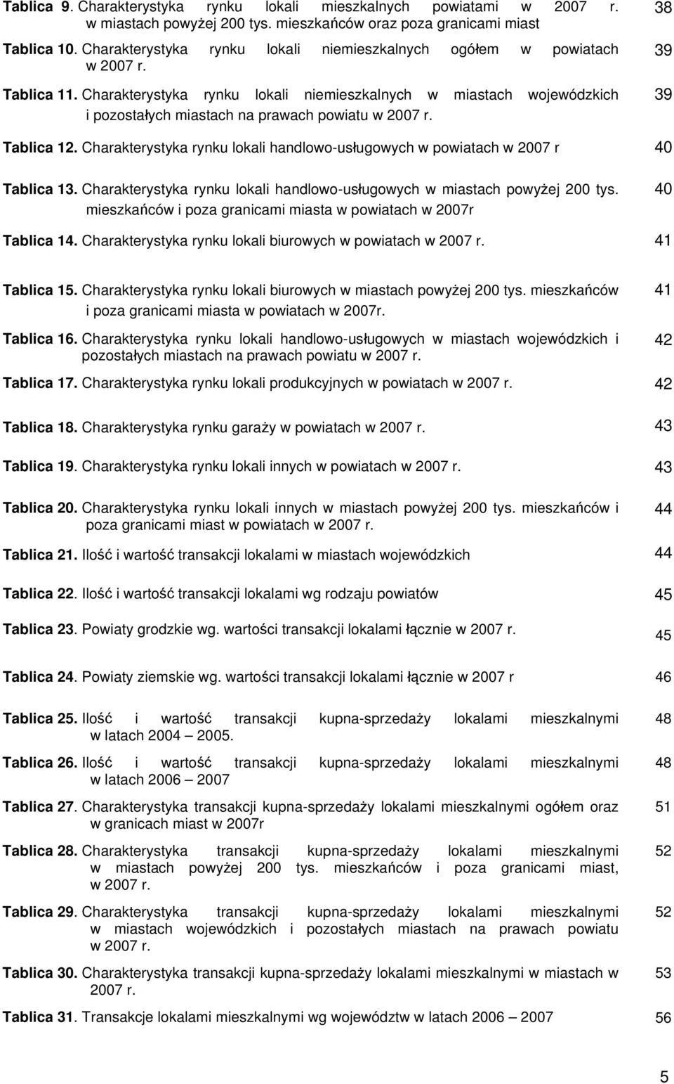 38 39 39 Tablica 12. Charakterystyka rynku lokali handlowo-usługowych w powiatach w 2007 r 40 Tablica 13. Charakterystyka rynku lokali handlowo-usługowych w miastach powyżej 200 tys.