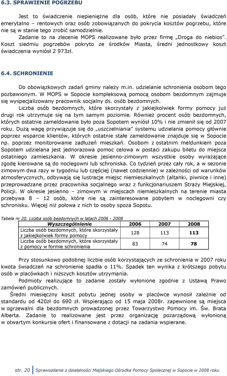 6.4. SCHRONIENIE Do obowiązkowych zadań gminy należy m.in. udzielanie schronienia osobom tego pozbawionym.