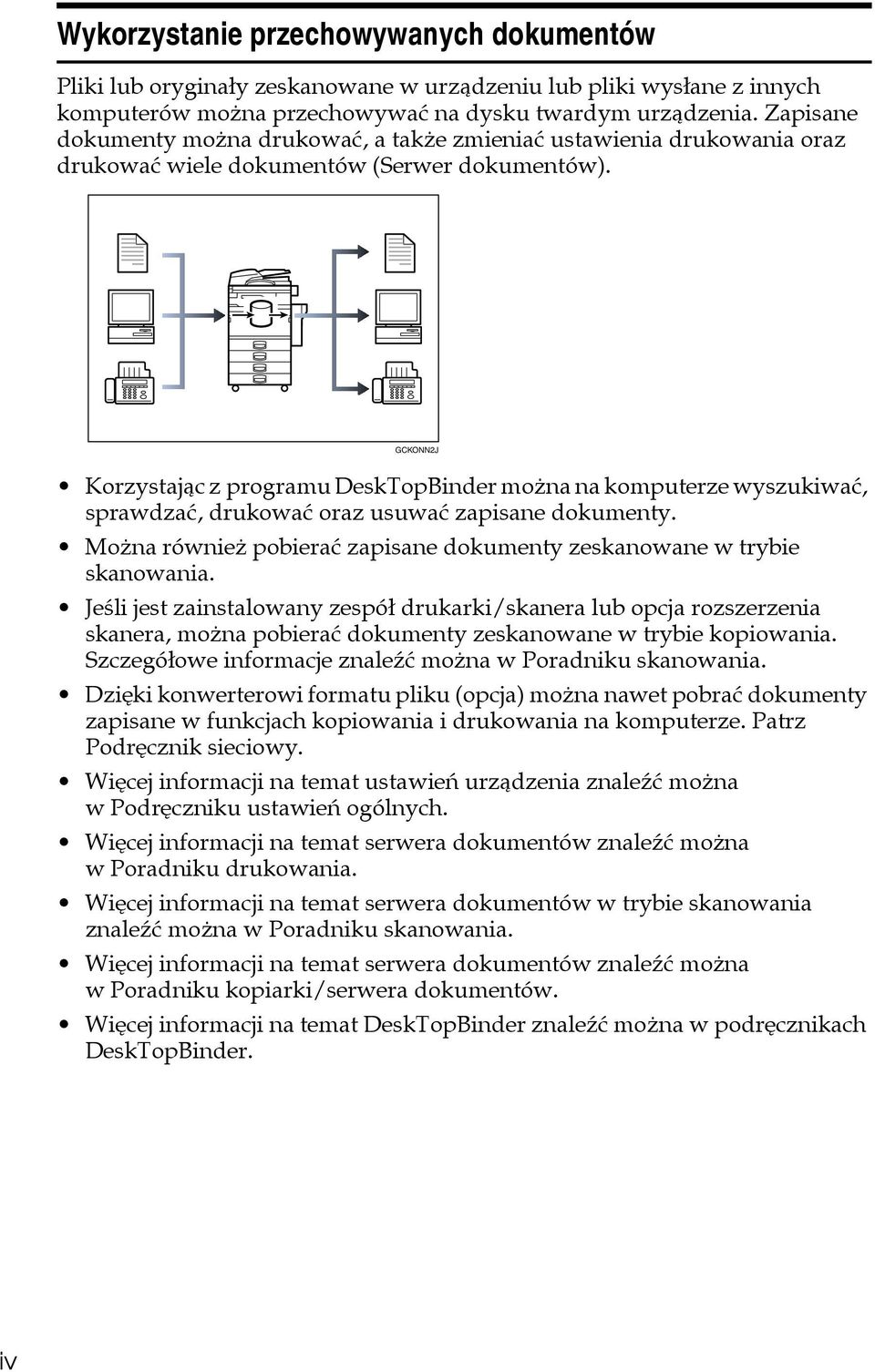 GCKONN2J Korzystajàc z programu DeskTopBinder moåna na komputerze wyszukiwaæ, sprawdzaæ, drukowaæ oraz usuwaæ zapisane dokumenty.