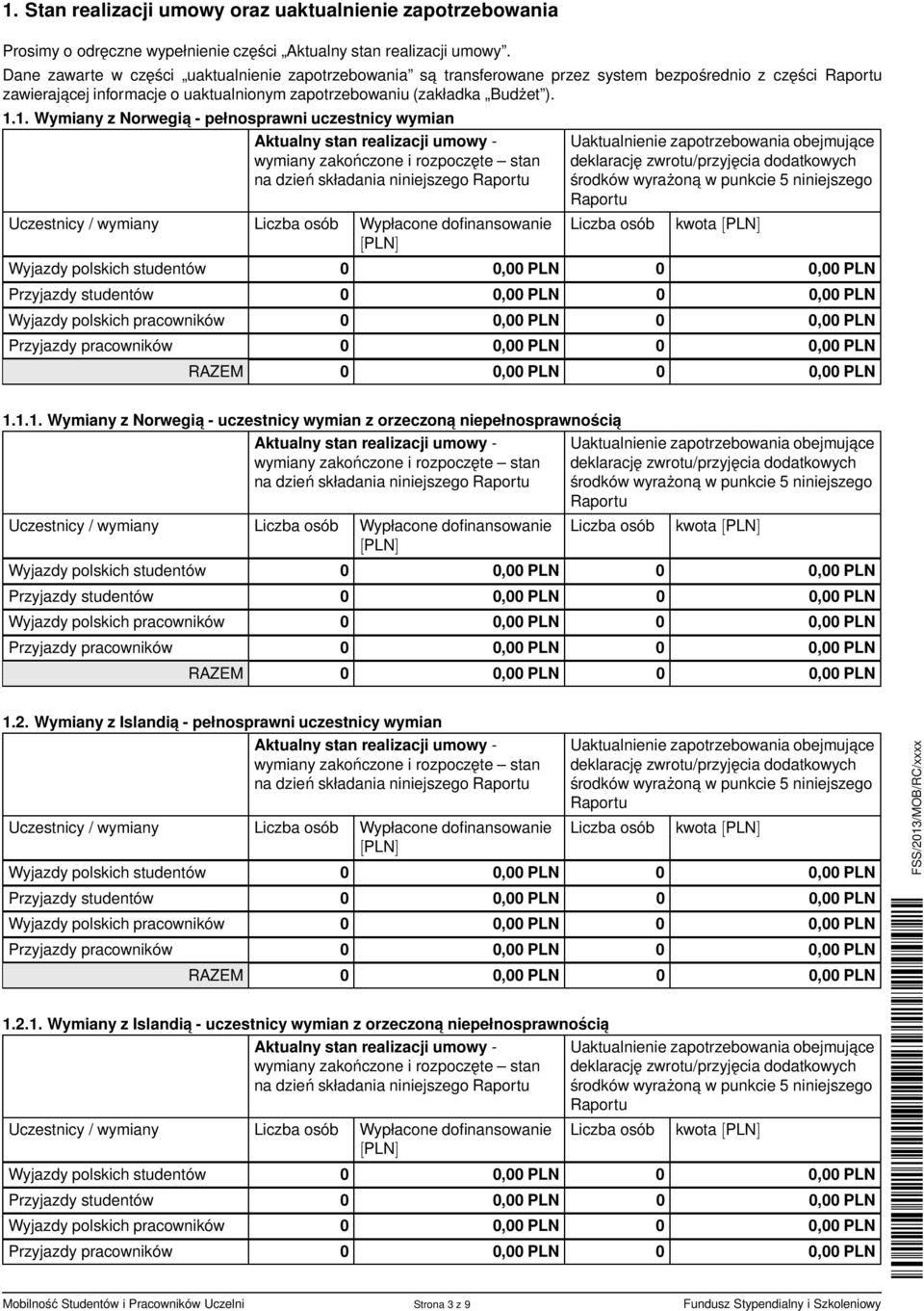 Budżet ). 1.1. Wymiany z Norwegia - pełnosprawni uczestnicy wymian środków wyrażona 1.1.1. Wymiany z Norwegia - uczestnicy wymian z orzeczona środków wyrażona 1.2.