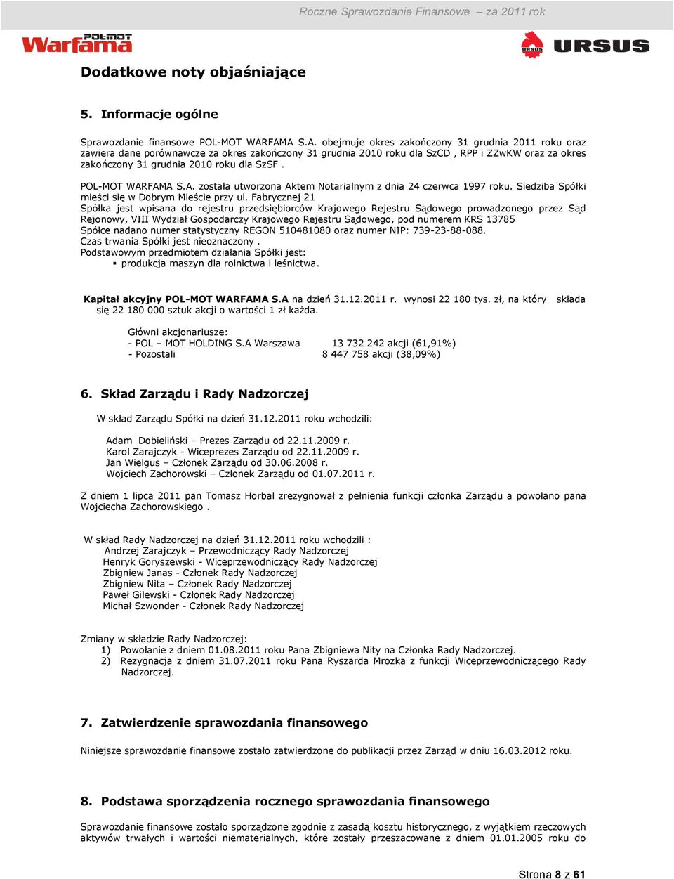 POLMOT WARFAMA S.A. została utworzona Aktem Notarialnym z dnia 24 czerwca 1997 roku. Siedziba Spółki mieści się w Dobrym Mieście przy ul.