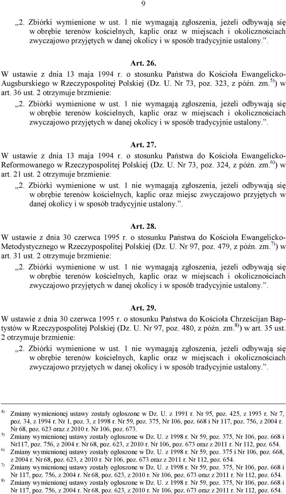 21 ust. 2 otrzymuje brzmienie: w obrębie terenów kościelnych, kaplic oraz miejsc zwyczajowo przyjętych w danej okolicy i w sposób tradycyjnie ustalony.. Art. 28. W ustawie z dnia 30 czerwca 1995 r.