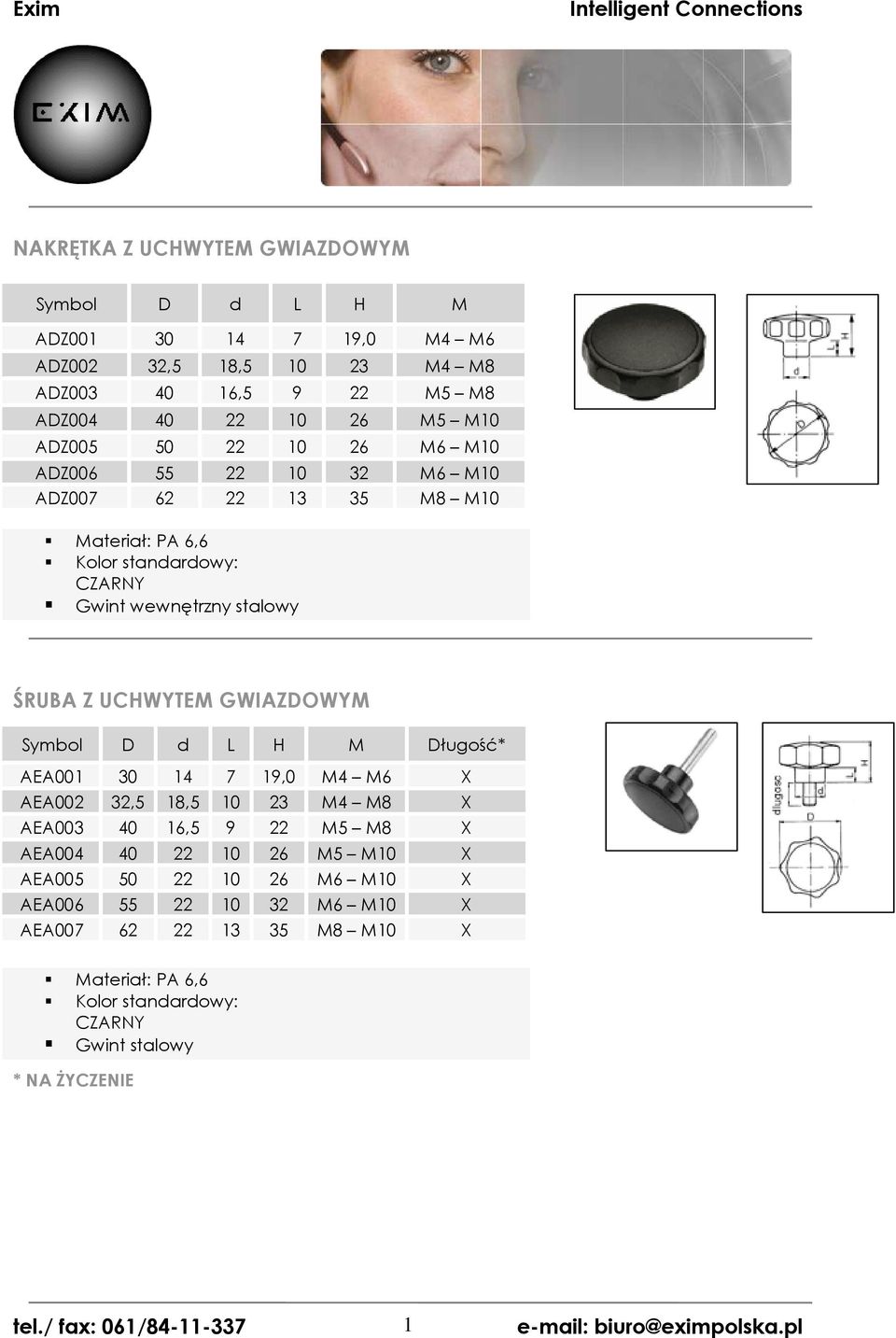 d L H M Długość* AEA001 30 14 7 19,0 M4 M6 X AEA002 32,5 18,5 10 23 M4 M8 X AEA003 40 16,5 9 22 M5 M8 X AEA004 40 22 10 26 M5