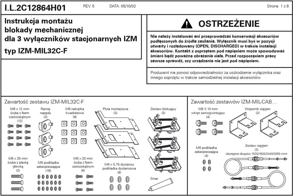 Kontakt z osprzętem pod napięciem może spowodować śmierć bądź poważne obrażenia ciała. Przed rozpoczęciem pracy zawsze sprawdź, czy urządzenie nie jest pod napięciem.