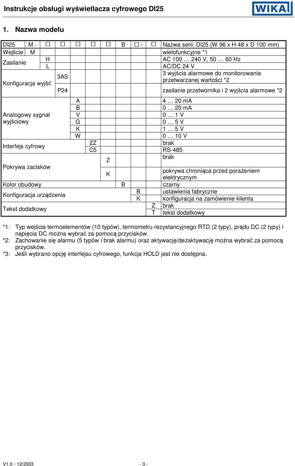 V brak RS-485 brak Pokrywa zacisków pokrywa chroniąca przed poraŝeniem K elektrycznym Kolor obudowy B czarny B ustawienia fabryczne Konfiguracja urządzenia K konfiguracja na zamówienie klienta Z brak