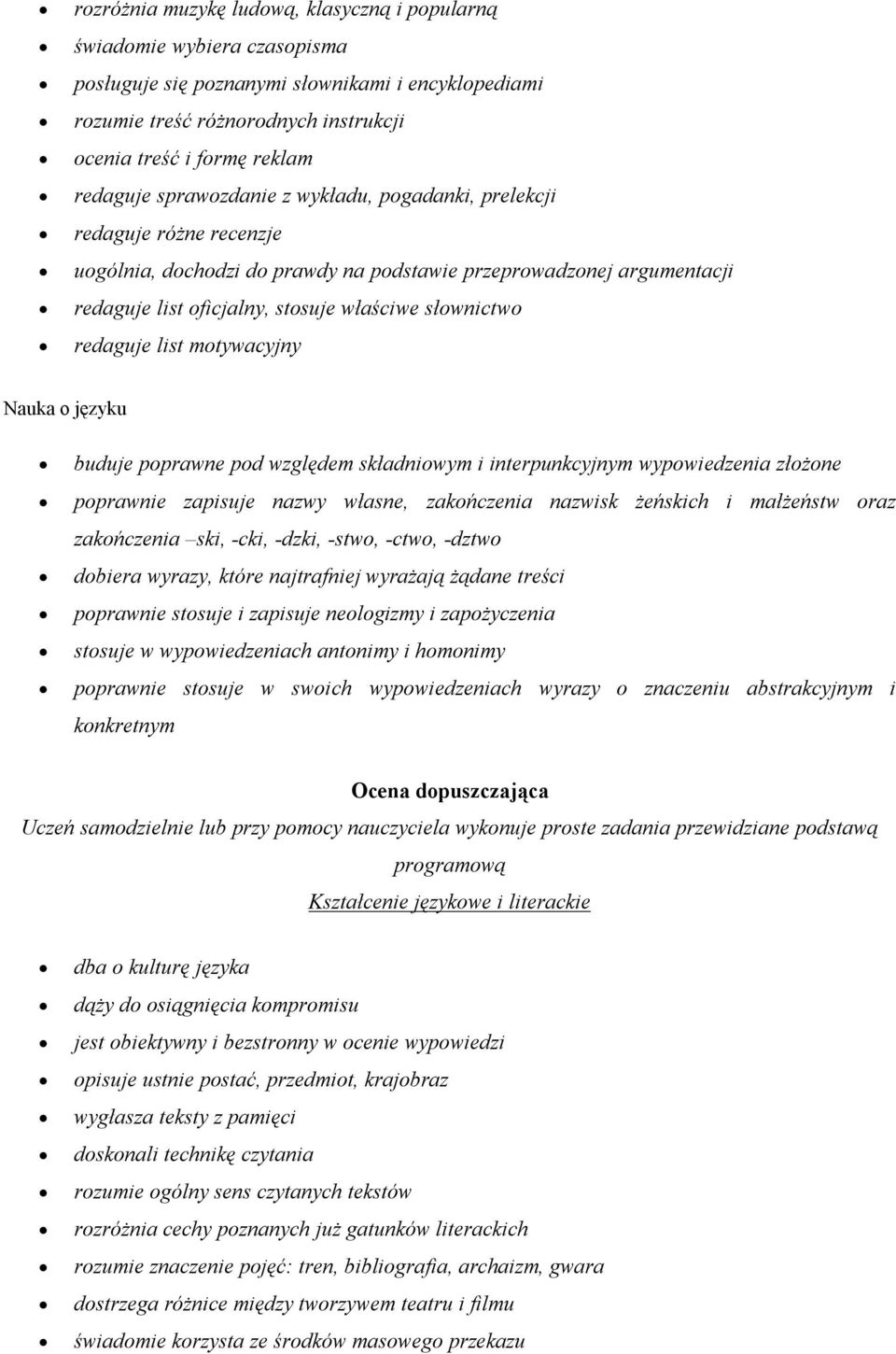 słownictwo redaguje list motywacyjny buduje poprawne pod względem składniowym i interpunkcyjnym wypowiedzenia złożone poprawnie zapisuje nazwy własne, zakończenia nazwisk żeńskich i małżeństw oraz