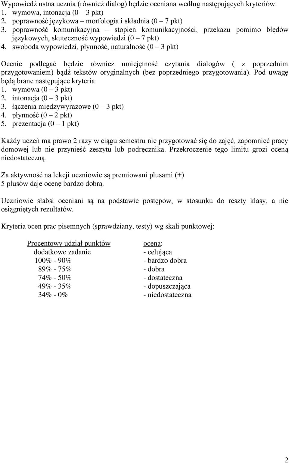 swoboda wypowiedzi, płynność, naturalność (0 3 pkt) Ocenie podlegać będzie również umiejętność czytania dialogów ( z poprzednim przygotowaniem) bądź tekstów oryginalnych (bez poprzedniego