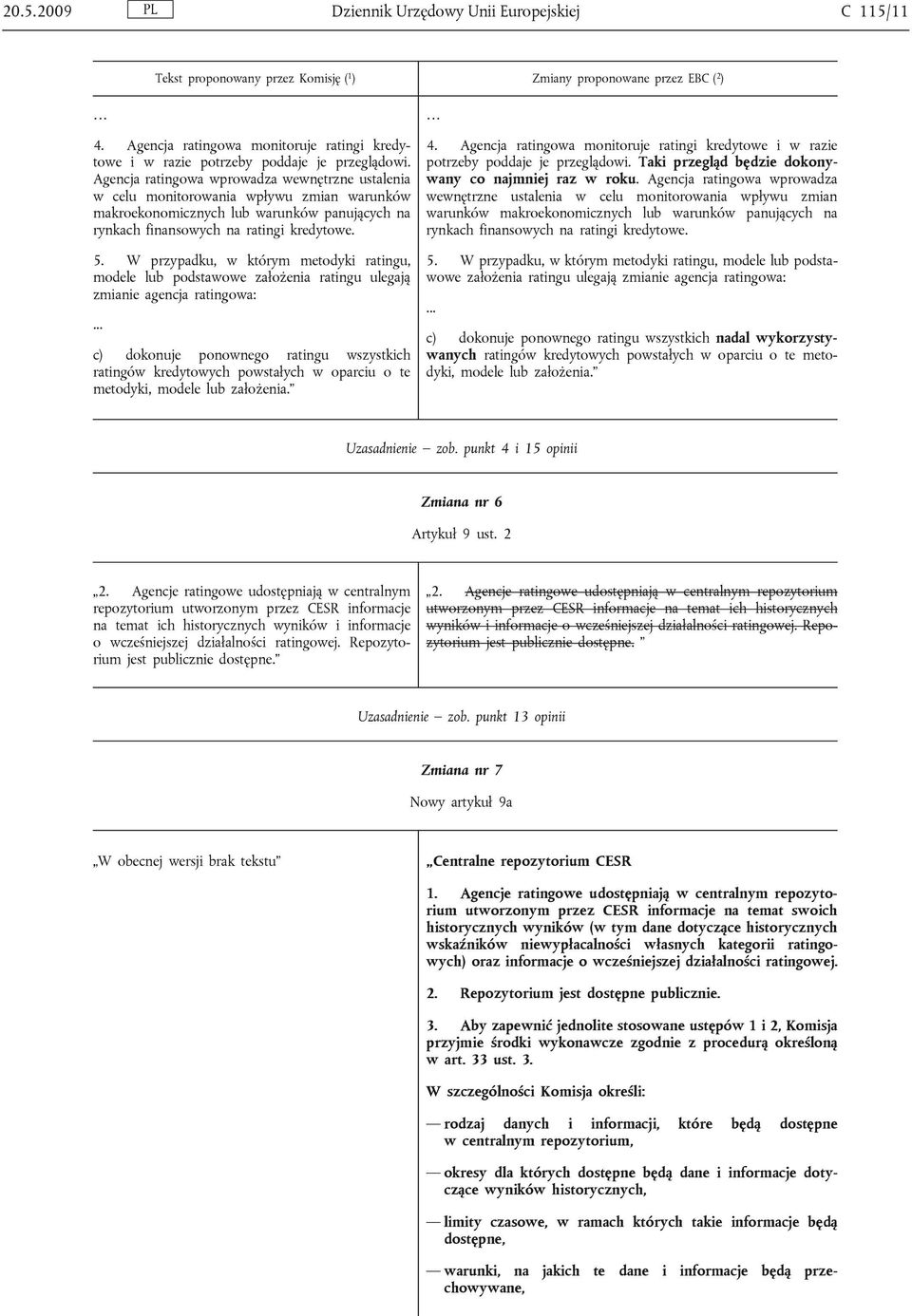 Agencja ratingowa wprowadza wewnętrzne ustalenia w celu monitorowania wpływu zmian warunków makroekonomicznych lub warunków panujących na rynkach finansowych na ratingi kredytowe. 5.