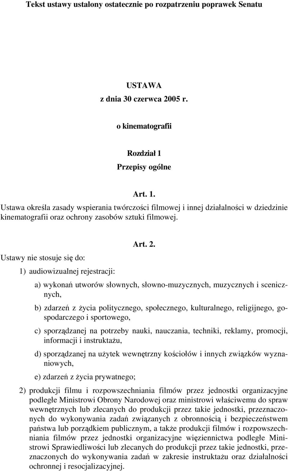 Ustawy nie stosuje się do: 1) audiowizualnej rejestracji: a) wykonań utworów słownych, słowno-muzycznych, muzycznych i scenicznych, b) zdarzeń z życia politycznego, społecznego, kulturalnego,