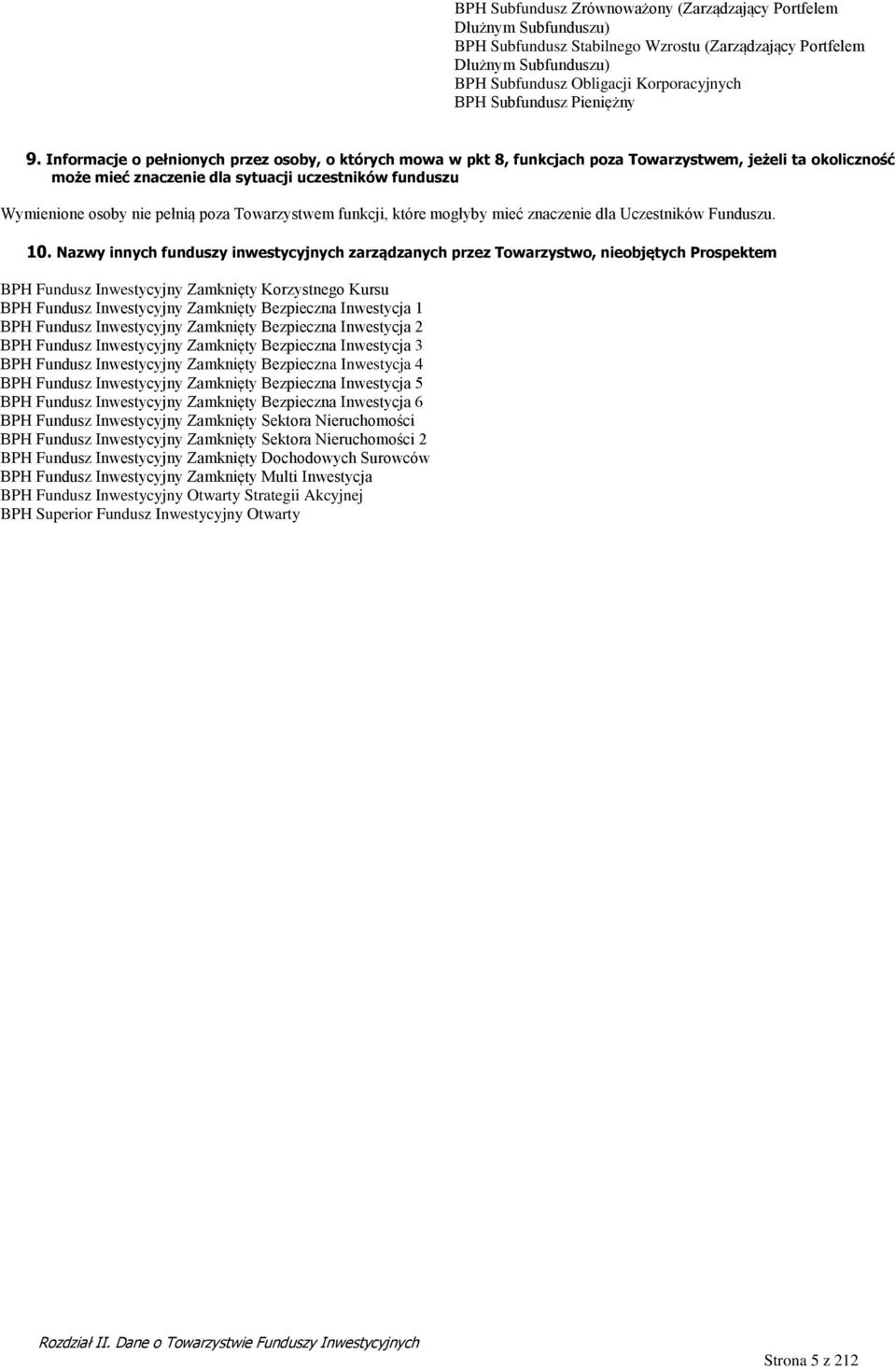 Informacje o pełnionych przez osoby, o których mowa w pkt 8, funkcjach poza Towarzystwem, jeżeli ta okoliczność może mieć znaczenie dla sytuacji uczestników funduszu Wymienione osoby nie pełnią poza