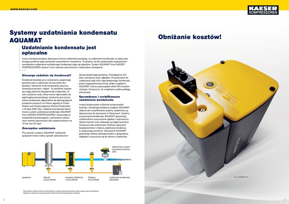 System fi rmy KAESER KOMPRESSOREN stanowi w tym zakresie ekonomiczne i niezawodne rozwiązanie. Obniżanie kosztów! Daczego uzdatnia się kondensat?