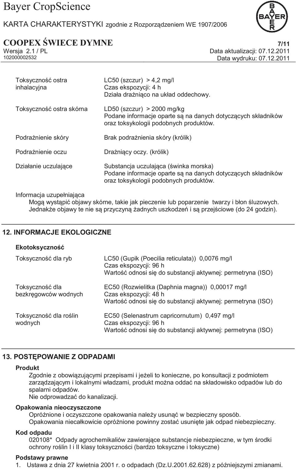 Brak podrażnienia skóry (królik) Drażniący oczy. (królik) Substancja uczulająca (świnka morska) Podane informacje oparte są na danych dotyczących składników oraz toksykologii podobnych produktów.