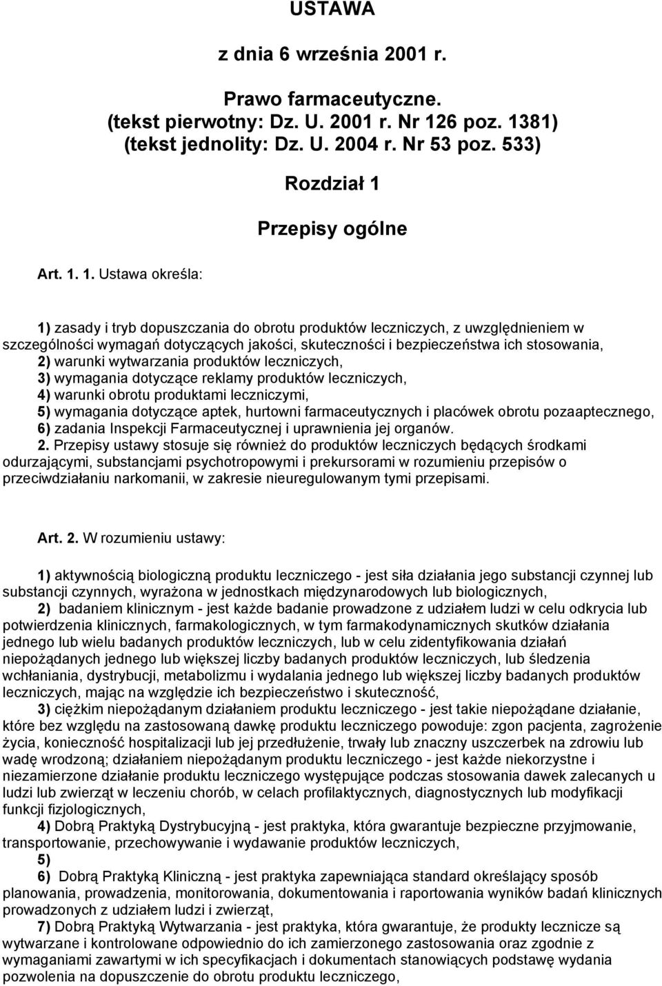 81) (tekst jednolity: Dz. U. 2004 r. Nr 53 poz. 533) Rozdział 1 