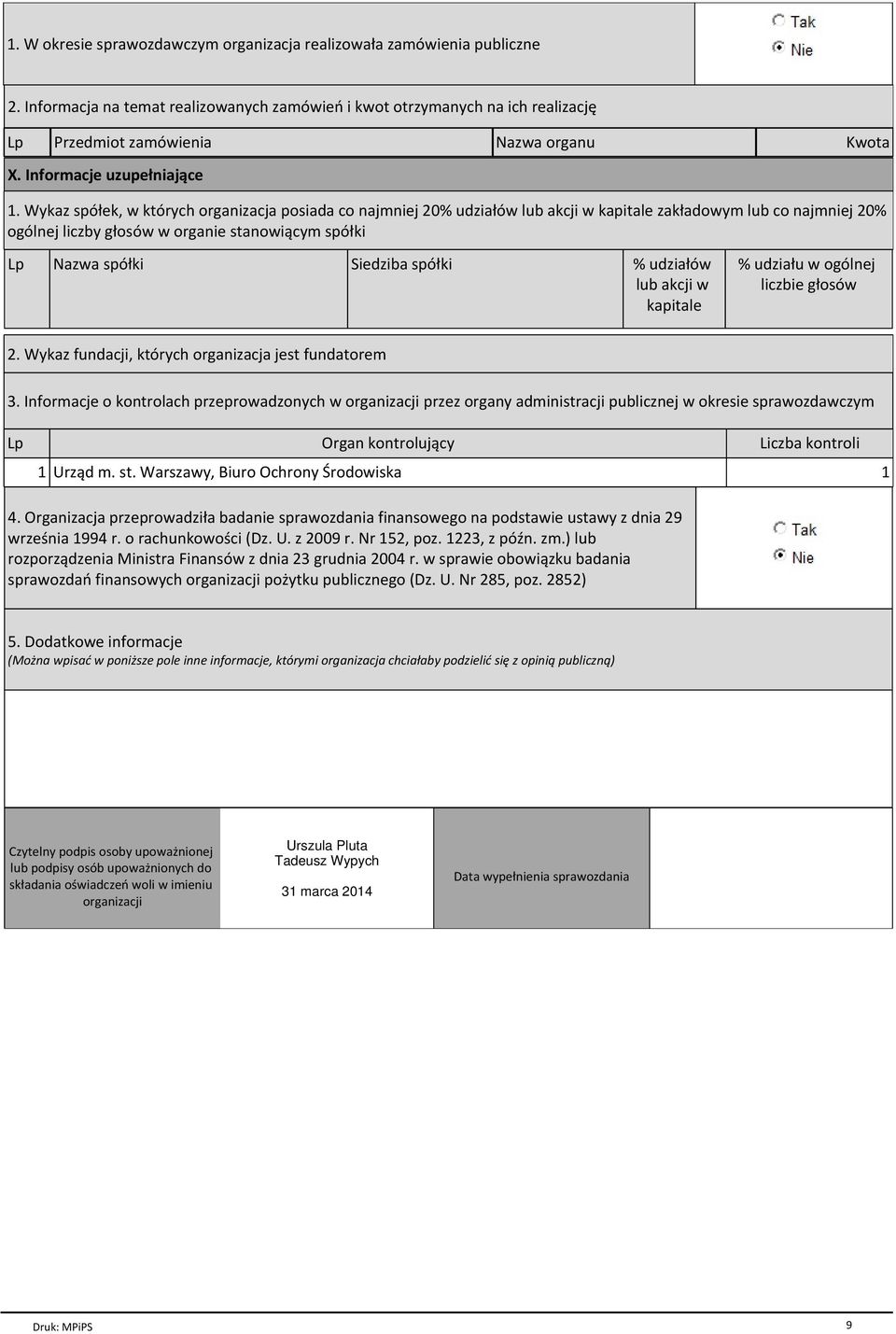 Wykaz spółek, w których organizacja posiada co najmniej 20% udziałów lub akcji w kapitale zakładowym lub co najmniej 20% ogólnej liczby głosów w organie stanowiącym spółki Lp Nazwa spółki Siedziba