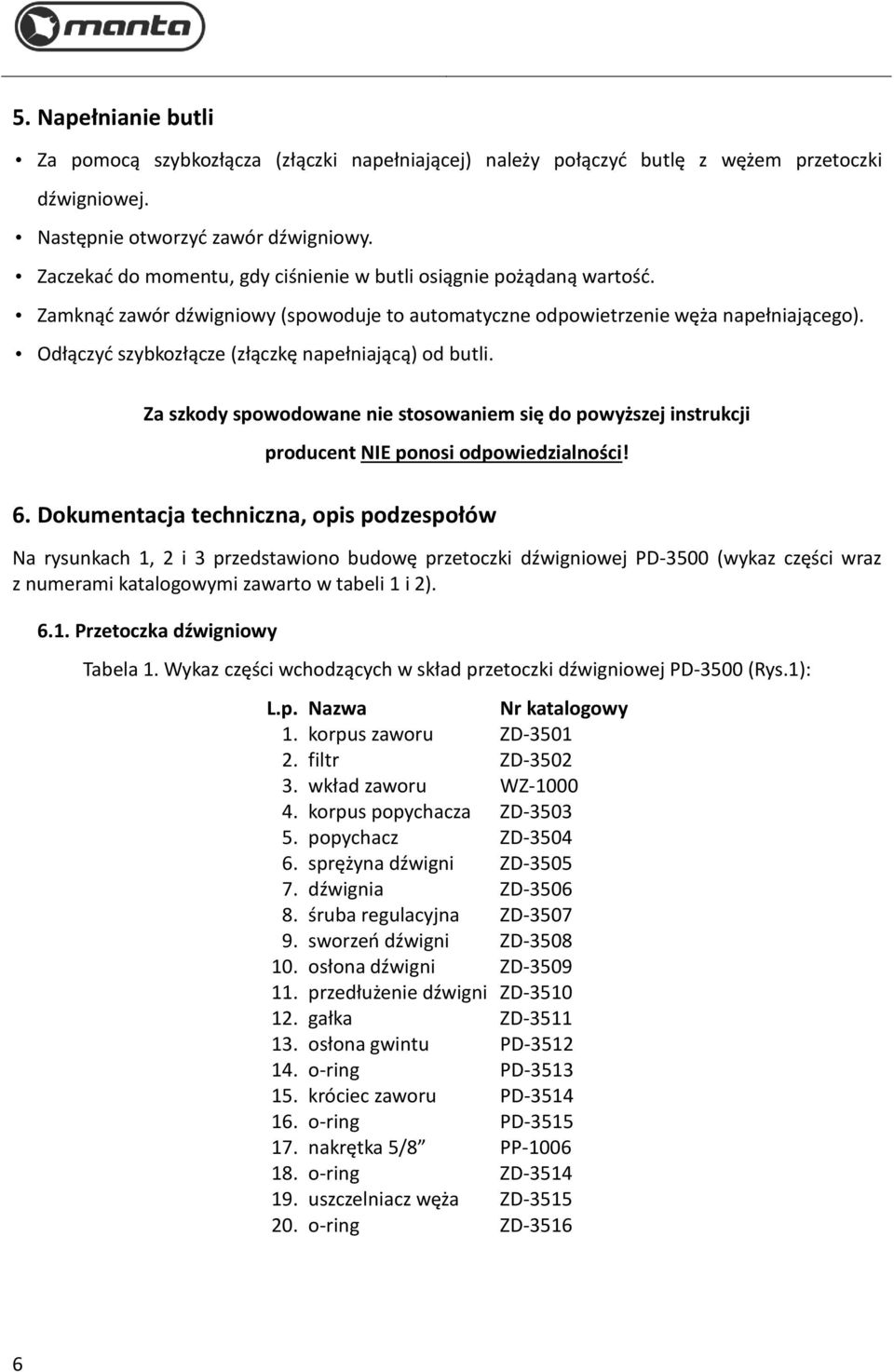 Odłączyć szybkozłącze (złączkę napełniającą) od butli. Za szkody spowodowane nie stosowaniem się do powyższej instrukcji producent NIE ponosi odpowiedzialności! 6.