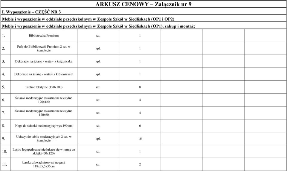 zakup i montaż: 1. Biblioteczka Premium 2. Pufy do Bbiblioteczki Premium 2 szt. w komplecie 3. Dekoracje na ścianę - zestaw z księżniczką 4. Dekoracje na ścianę - zestaw z królewiczem 5.