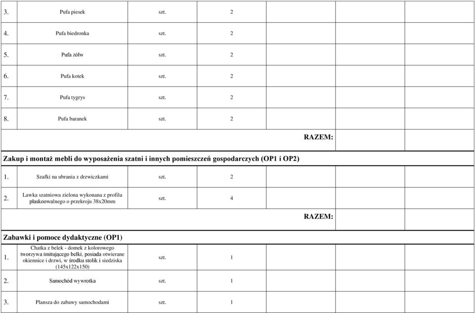 Lawka szatniowa zielona wykonana z profilu płaskoowalnego o przekroju 38x20mm szt. 4 Zabawki i pomoce dydaktyczne (OP1) 1.