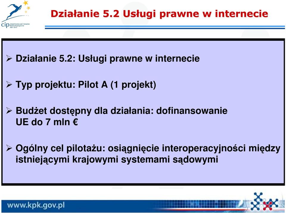 BudŜet dostępny dla działania: dofinansowanie UE do 7 mln Ogólny