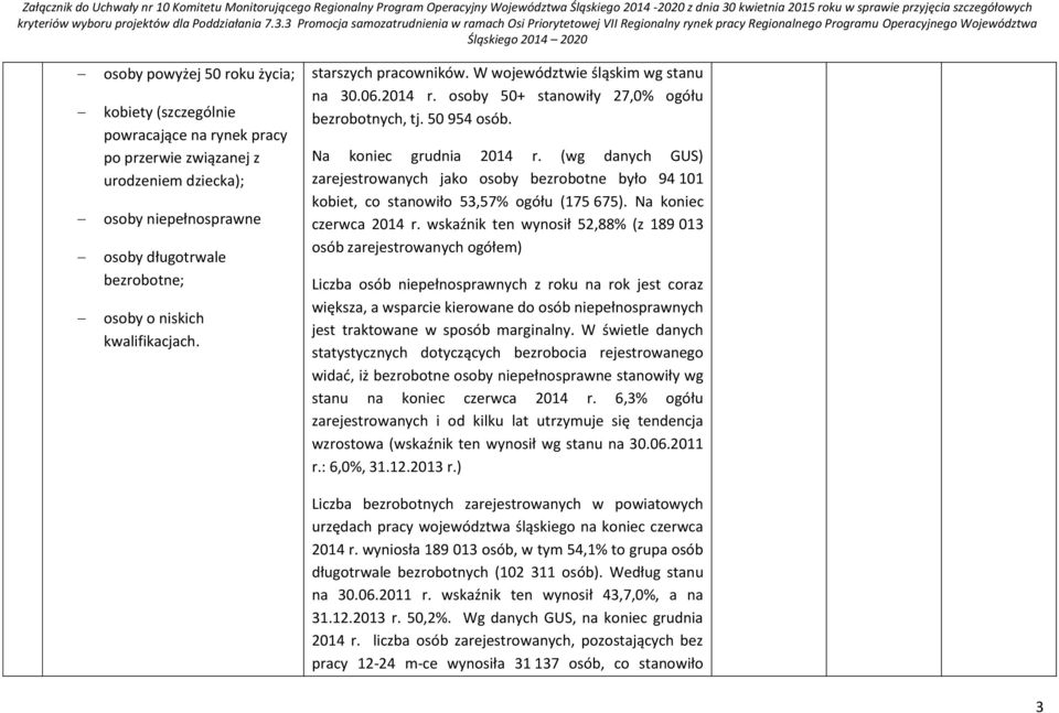 (wg danych GUS) zarejestrowanych jako osoby bezrobotne było 94 101 kobiet, co stanowiło 53,57% ogółu (175 675). Na koniec czerwca 2014 r.