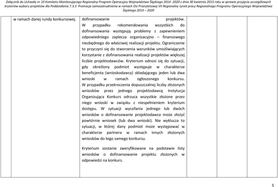 Ograniczenie to przyczyni się do stworzenia warunków umożliwiających korzystanie z dofinansowania realizacji projektów większej liczbie projektodawców.