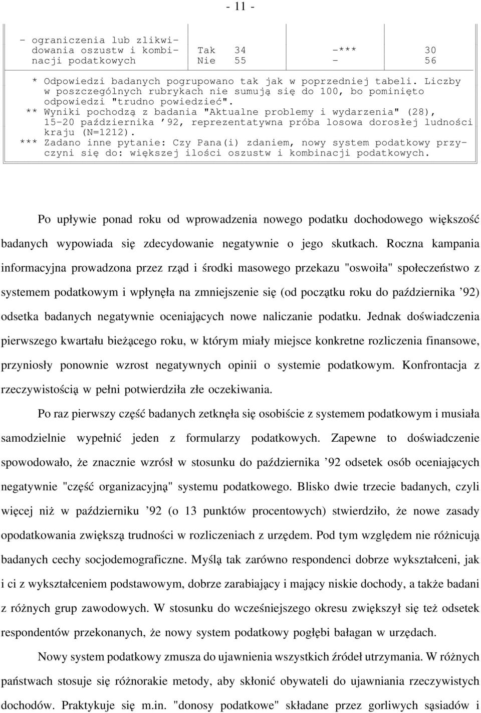 ** Wyniki pochodzą z badania "Aktualne problemy i wydarzenia" (28), 15-20 października 92, reprezentatywna próba losowa dorosłej ludności kraju (N=1212).