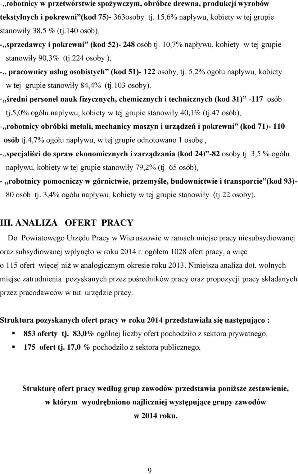 5,2% ogółu napływu, kobiety w tej grupie stanowiły 84,4% (tj.03 osoby).,,średni personel nauk fizycznych, chemicznych i technicznych (kod 3) 7 osób tj.