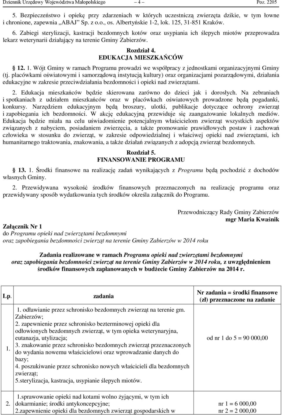 Rozdział 4. EDUKACJA MIESZKAŃCÓW 12. 1. Wójt Gminy w ramach Programu prowadzi we współpracy z jednostkami organizacyjnymi Gminy (tj.