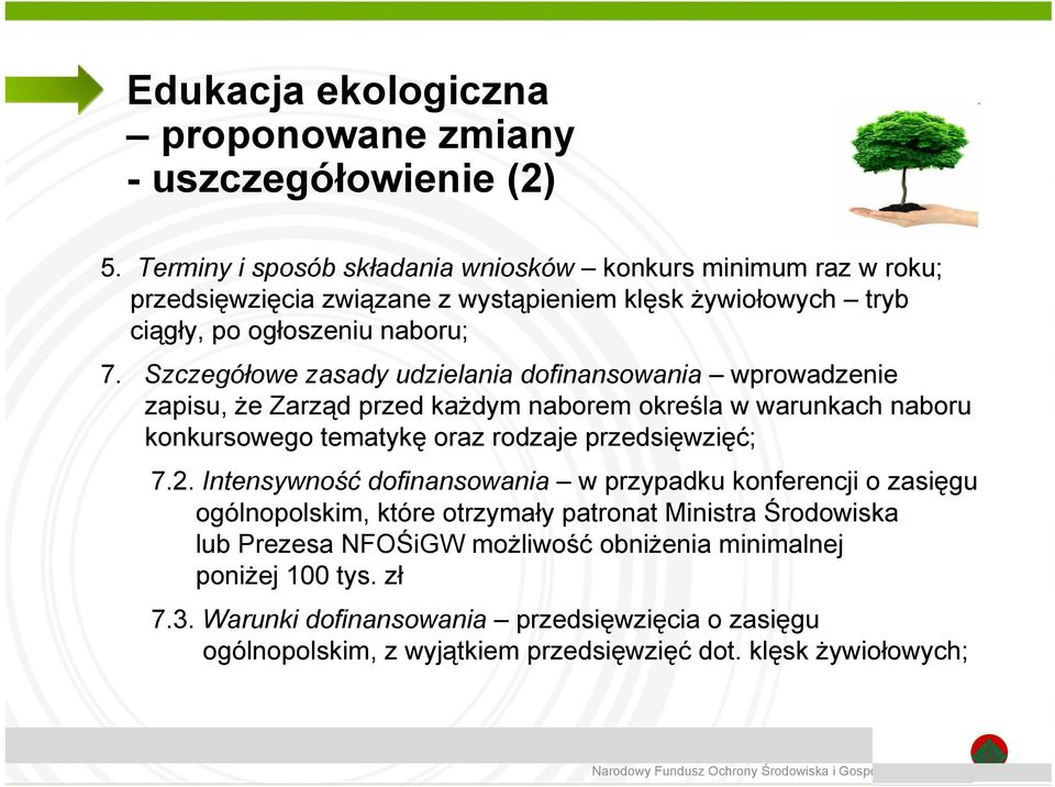 Szczegółowe zasady udzielania dofinansowania wprowadzenie zapisu, że Zarząd przed każdym naborem określa w warunkach naboru konkursowego tematykę oraz rodzaje przedsięwzięć;