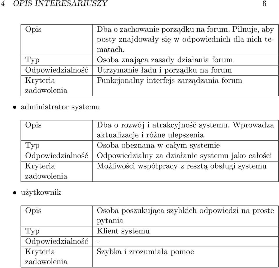 zadowolenia Dba o rozwój i atrakcyjność systemu.