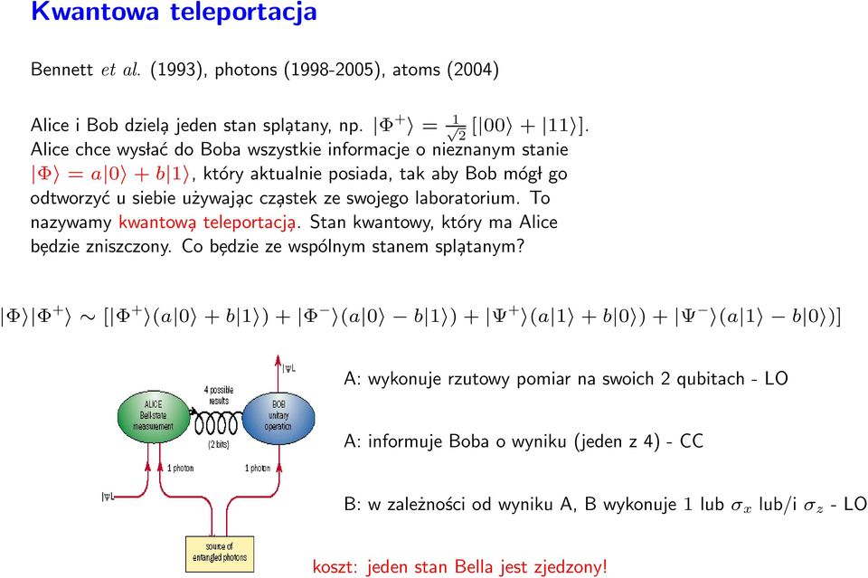 laboratorium. To nazywamy kwantow a teleportacj a. Stan kwantowy, który ma Alice bȩdzie zniszczony. Co bȩdzie ze wspólnym stanem spl atanym?