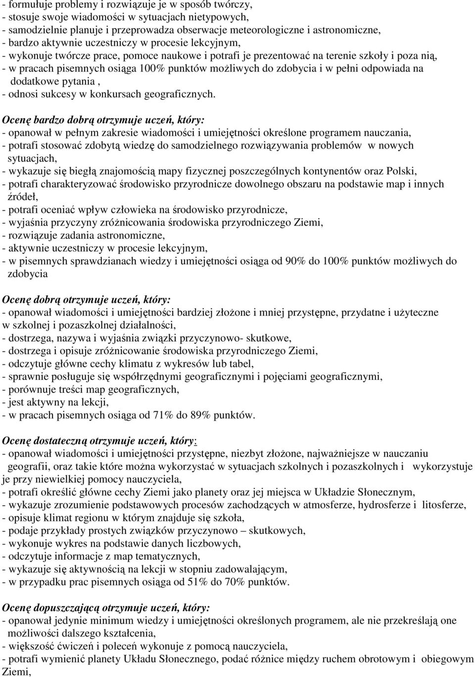 zdobycia i w pełni odpowiada na dodatkowe pytania, - odnosi sukcesy w konkursach geograficznych.