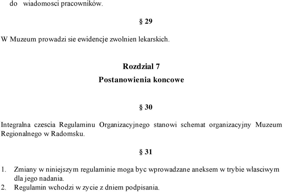 schemat organizacyjny Muzeum Regionalnego w Radomsku.