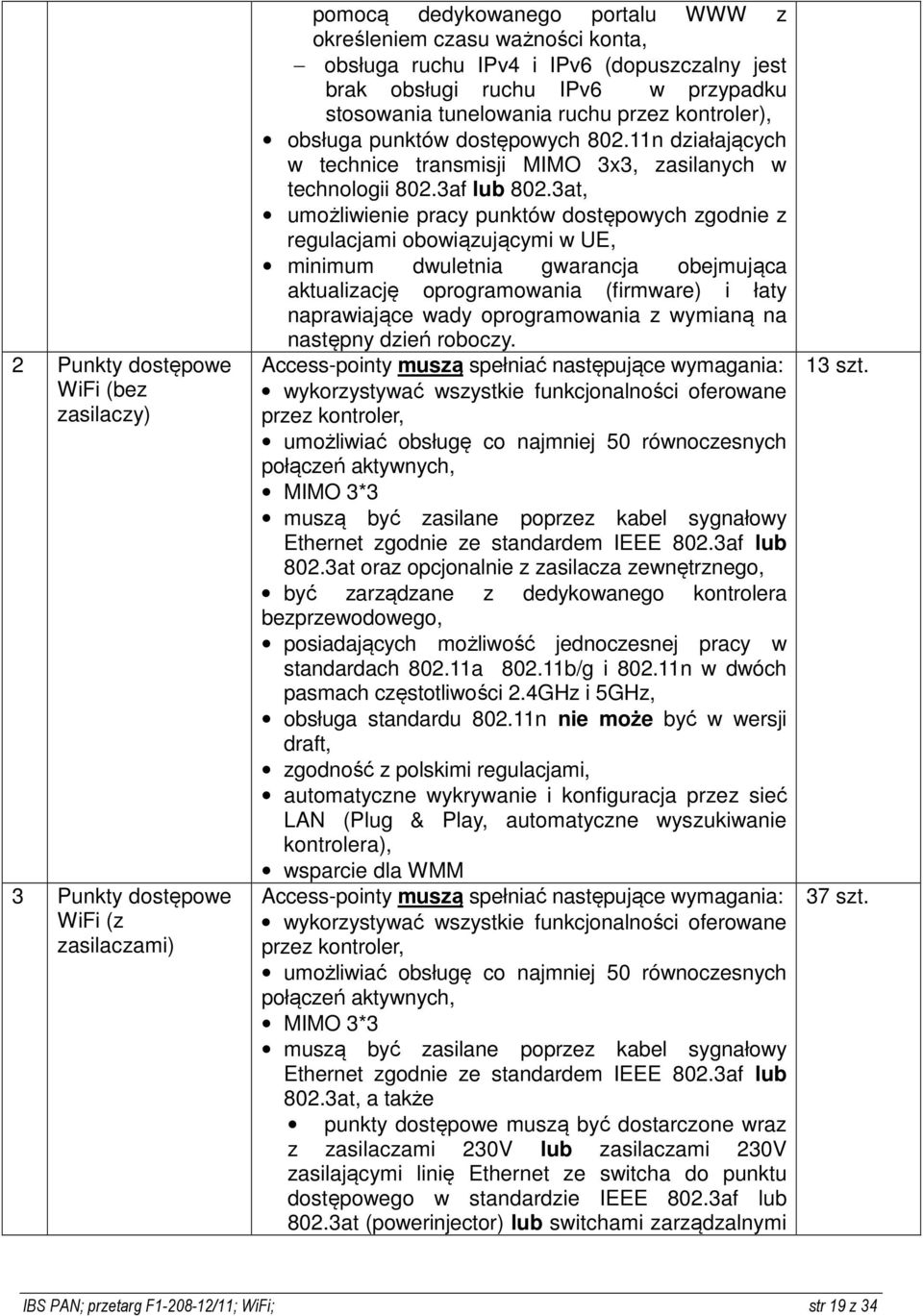 3at, umożliwienie pracy punktów dostępowych zgodnie z regulacjami obowiązującymi w UE, minimum dwuletnia gwarancja obejmująca aktualizację oprogramowania (firmware) i łaty naprawiające wady