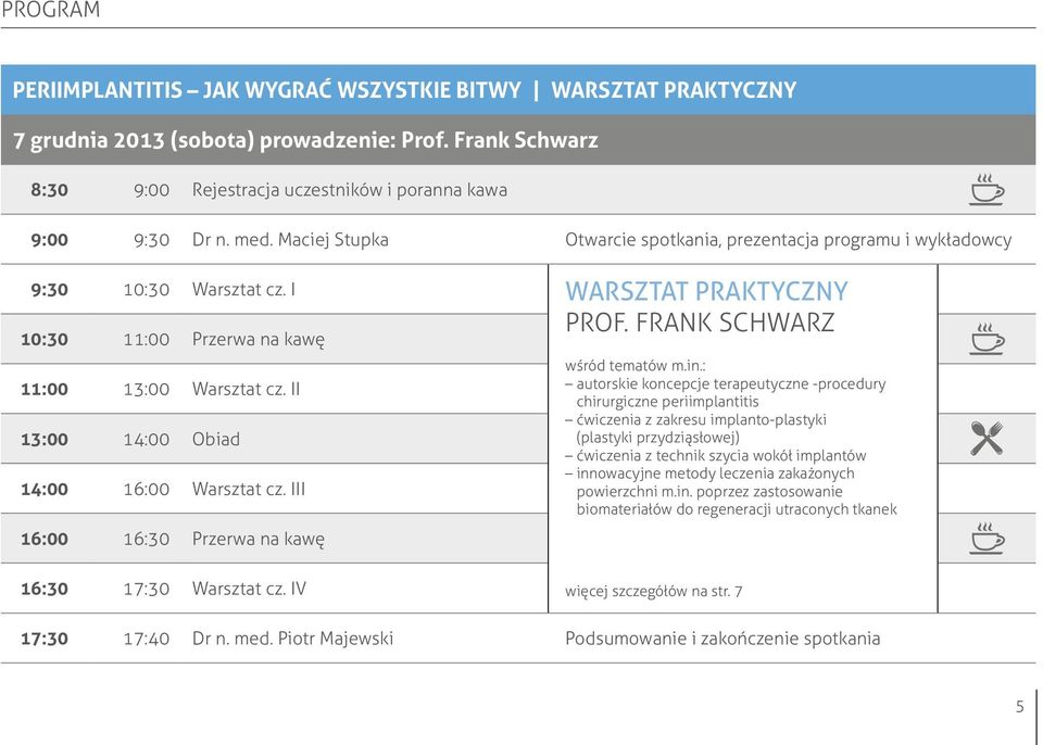 II 13:00 14:00 Obiad 14:00 16:00 Warsztat cz. III 16:00 16:30 Przerwa na kawę wśród tematów m.in.