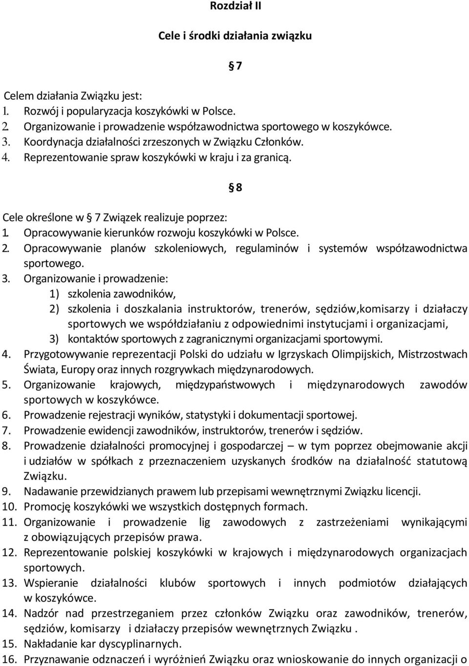 Opracowywanie kierunków rozwoju koszykówki w Polsce. 2. Opracowywanie planów szkoleniowych, regulaminów i systemów współzawodnictwa sportowego. 3.