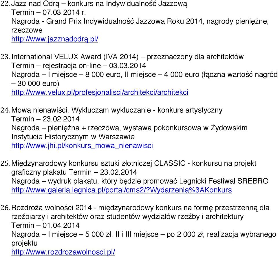 velux.pl/profesjonalisci/architekci/architekci 24. Mowa nienawiści. Wykluczam wykluczanie - konkurs artystyczny Termin 23.02.