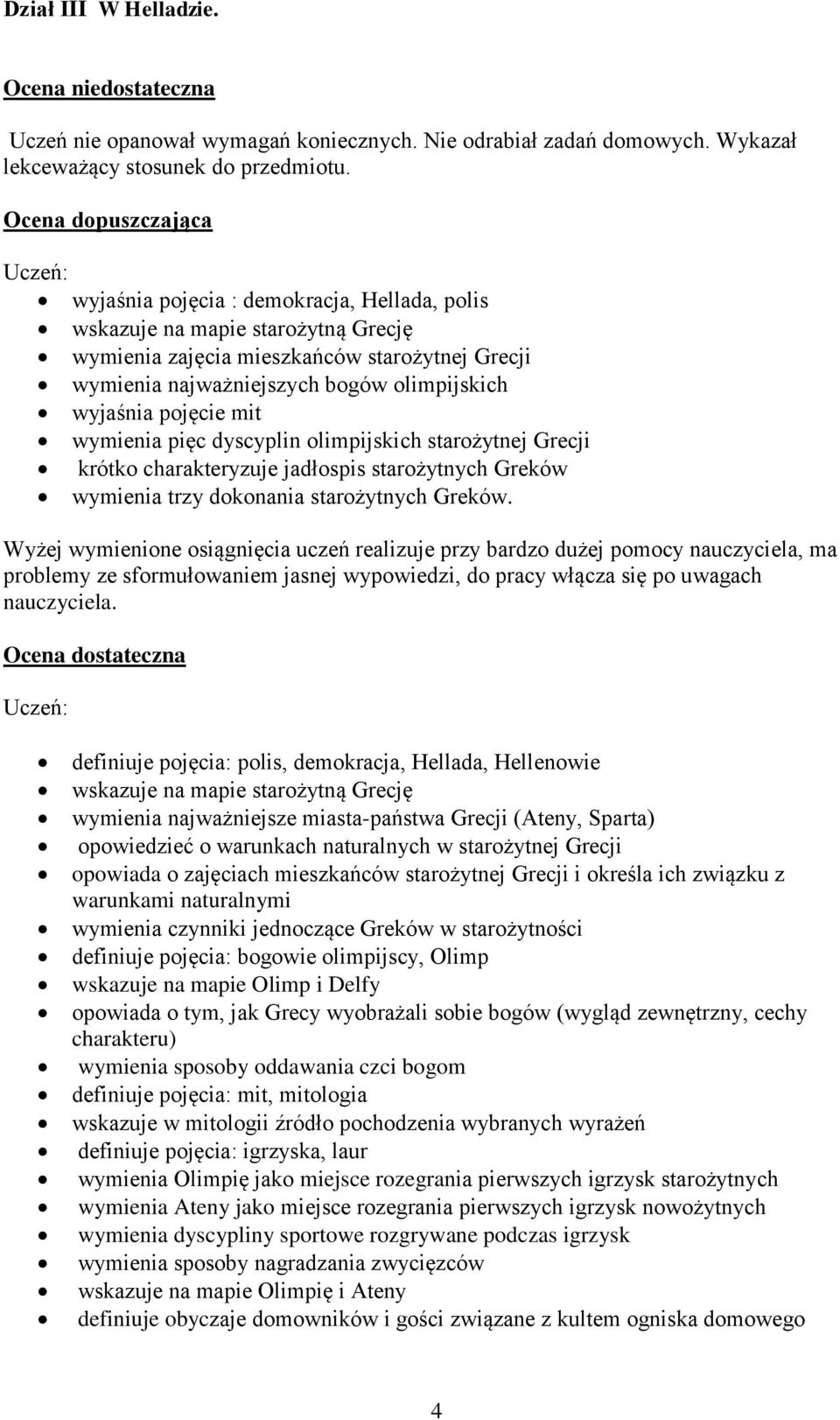 wyjaśnia pojęcie mit wymienia pięc dyscyplin olimpijskich starożytnej Grecji krótko charakteryzuje jadłospis starożytnych Greków wymienia trzy dokonania starożytnych Greków.