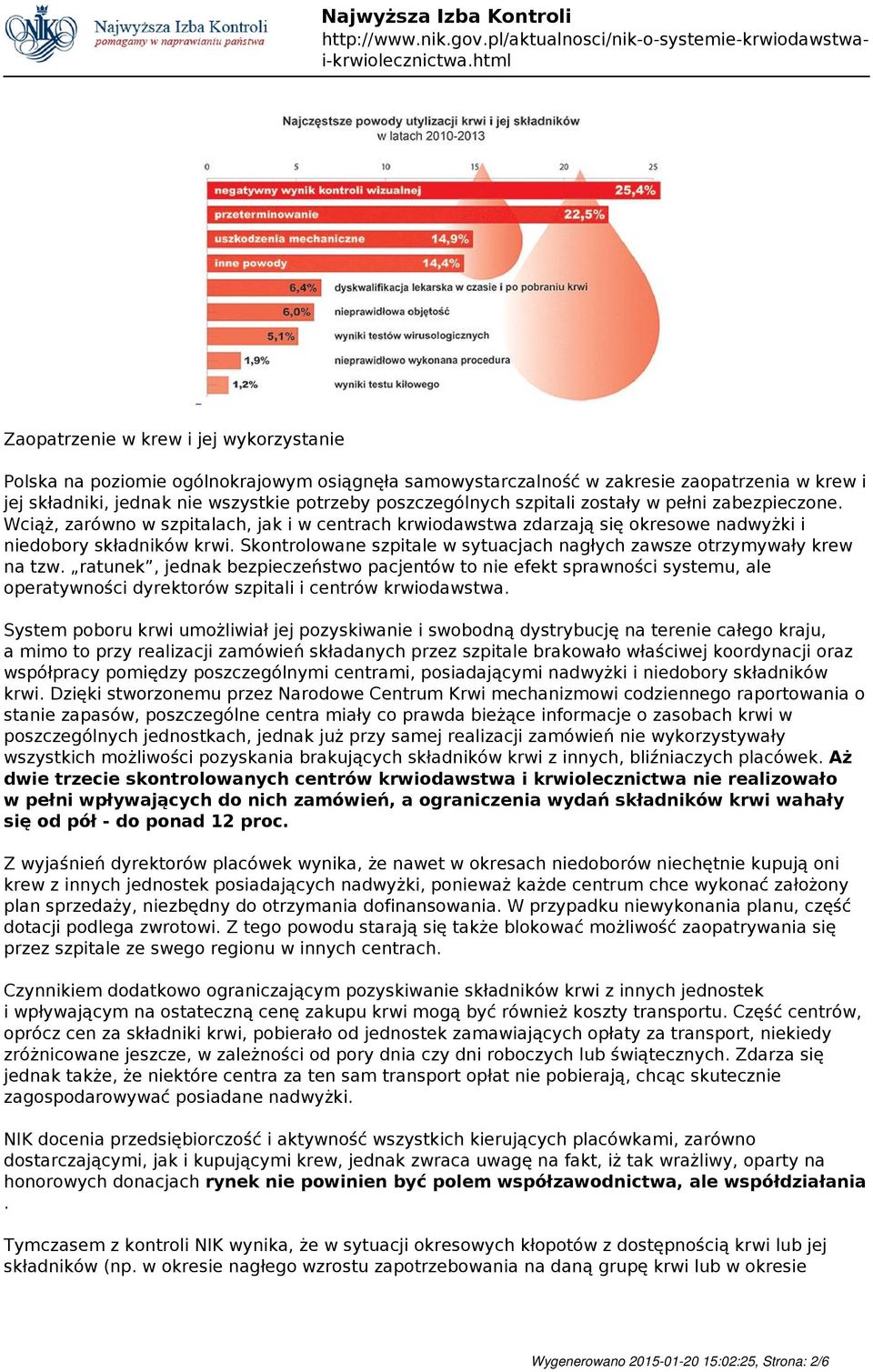 Skontrolowane szpitale w sytuacjach nagłych zawsze otrzymywały krew na tzw.