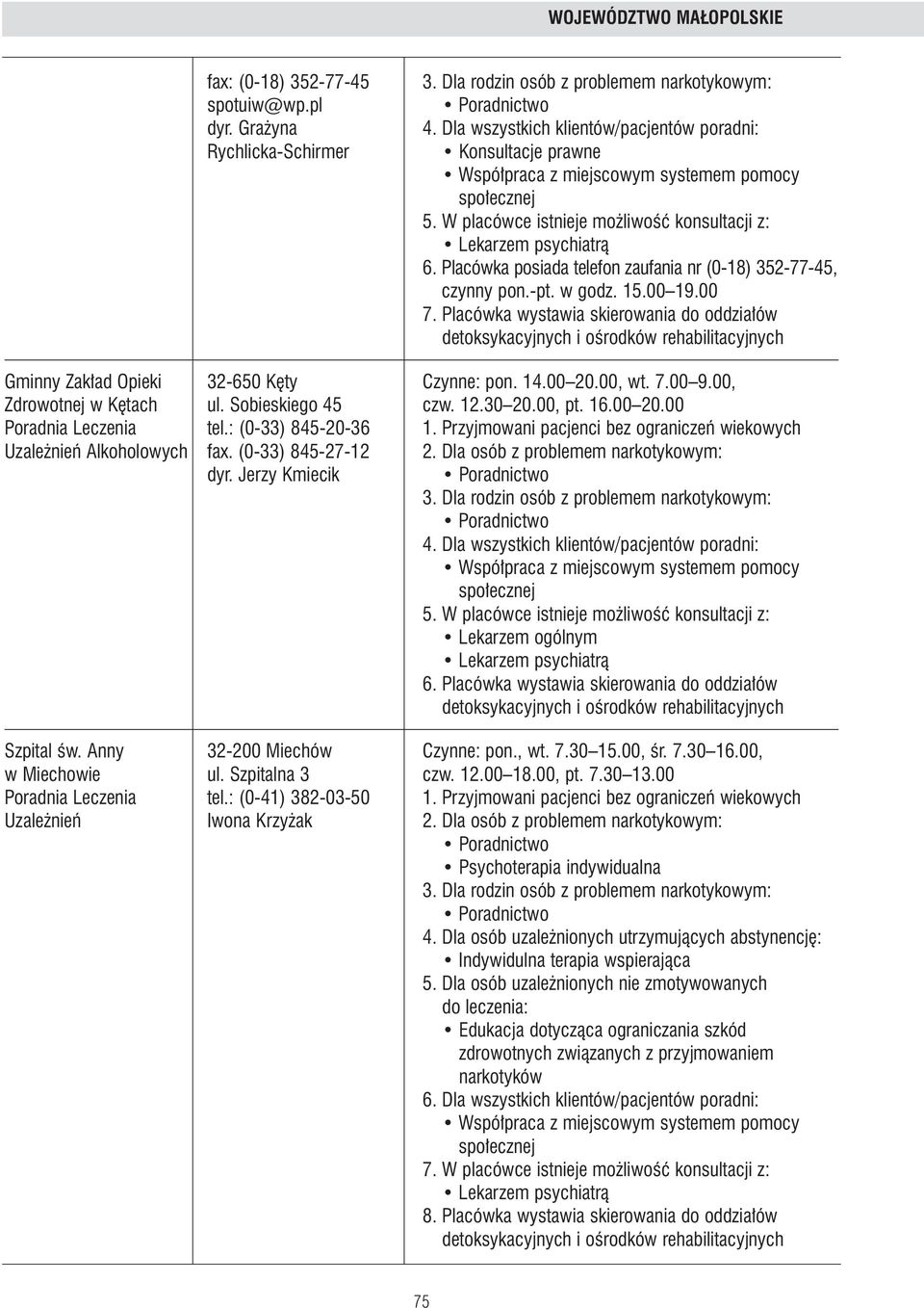 7.00 9.00, Zdrowotnej w K tach ul. Sobieskiego 45 czw. 12.30 20.00, pt. 16.00 20.00 Poradnia Leczenia tel.: (0-33) 845-20-36 1.