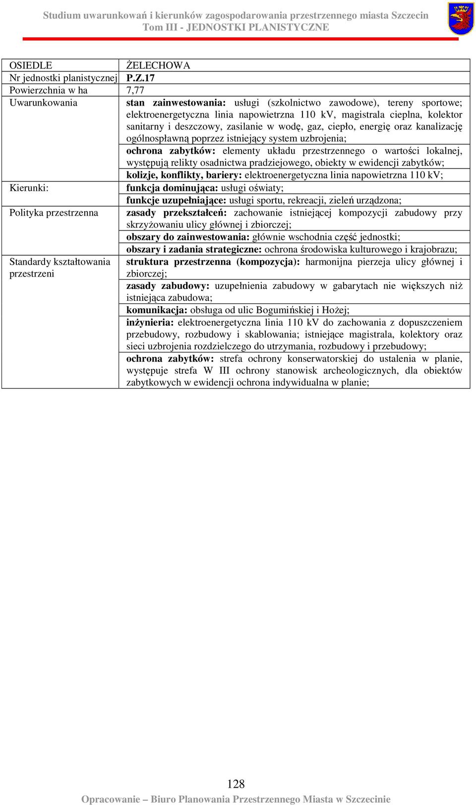 deszczowy, zasilanie w wodę, gaz, ciepło, energię oraz kanalizację ogólnospławną poprzez istniejący system uzbrojenia; ochrona zabytków: elementy układu przestrzennego o wartości lokalnej, występują