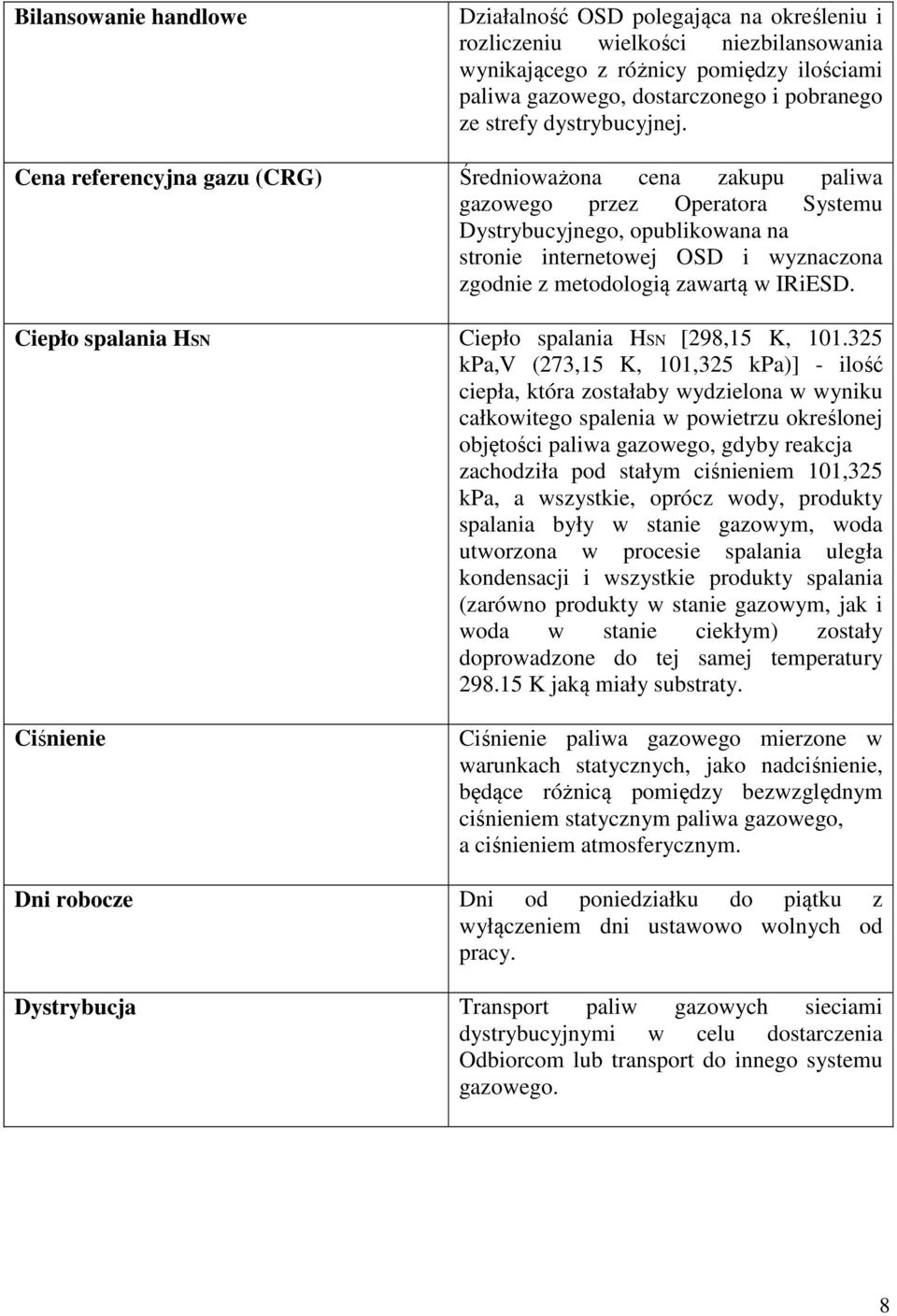 Cena referencyjna gazu (CRG) Średnioważona cena zakupu paliwa gazowego przez Operatora Systemu Dystrybucyjnego, opublikowana na stronie internetowej OSD i wyznaczona zgodnie z metodologią zawartą w