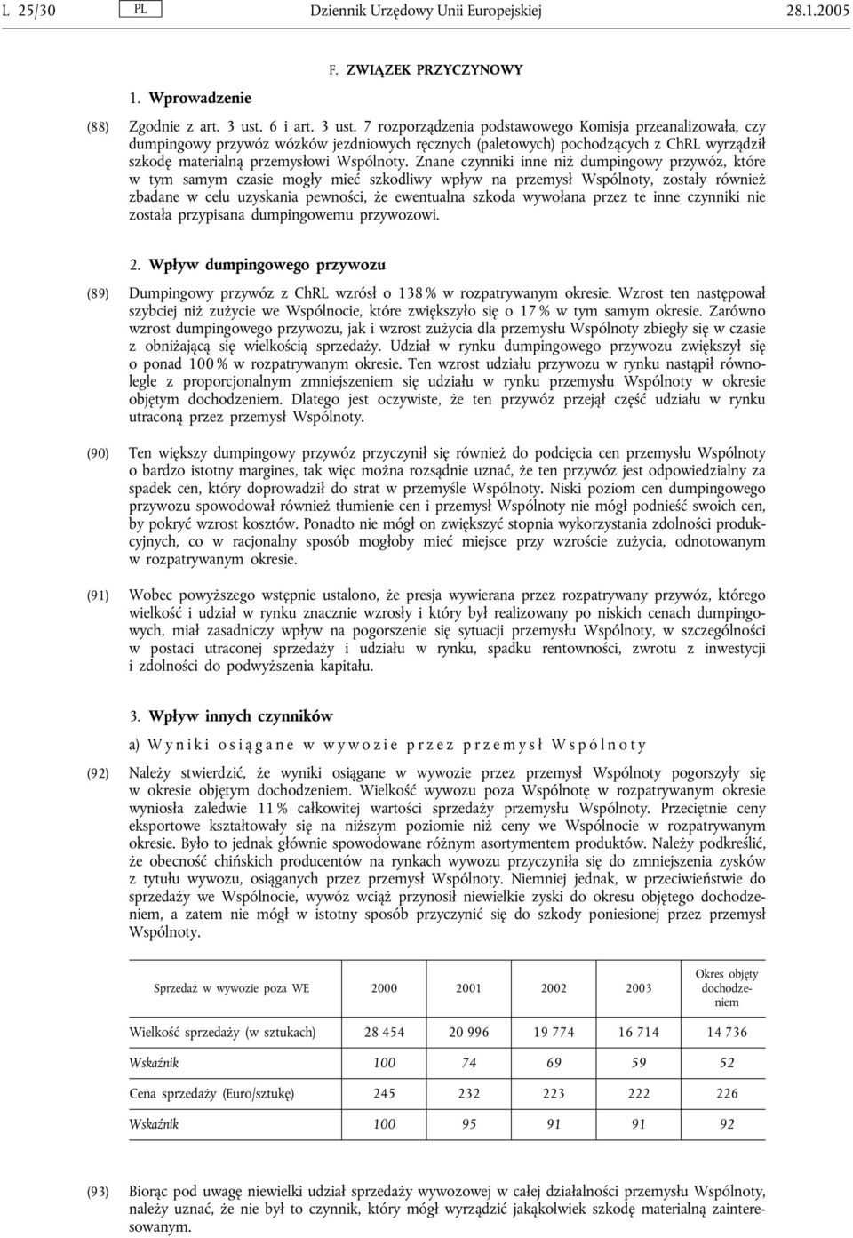 7 rozporządzenia podstawowego Komisja przeanalizowała, czy dumpingowy przywóz wózków jezdniowych ręcznych (paletowych) pochodzących z ChRL wyrządził szkodę materialną przemysłowi Wspólnoty.