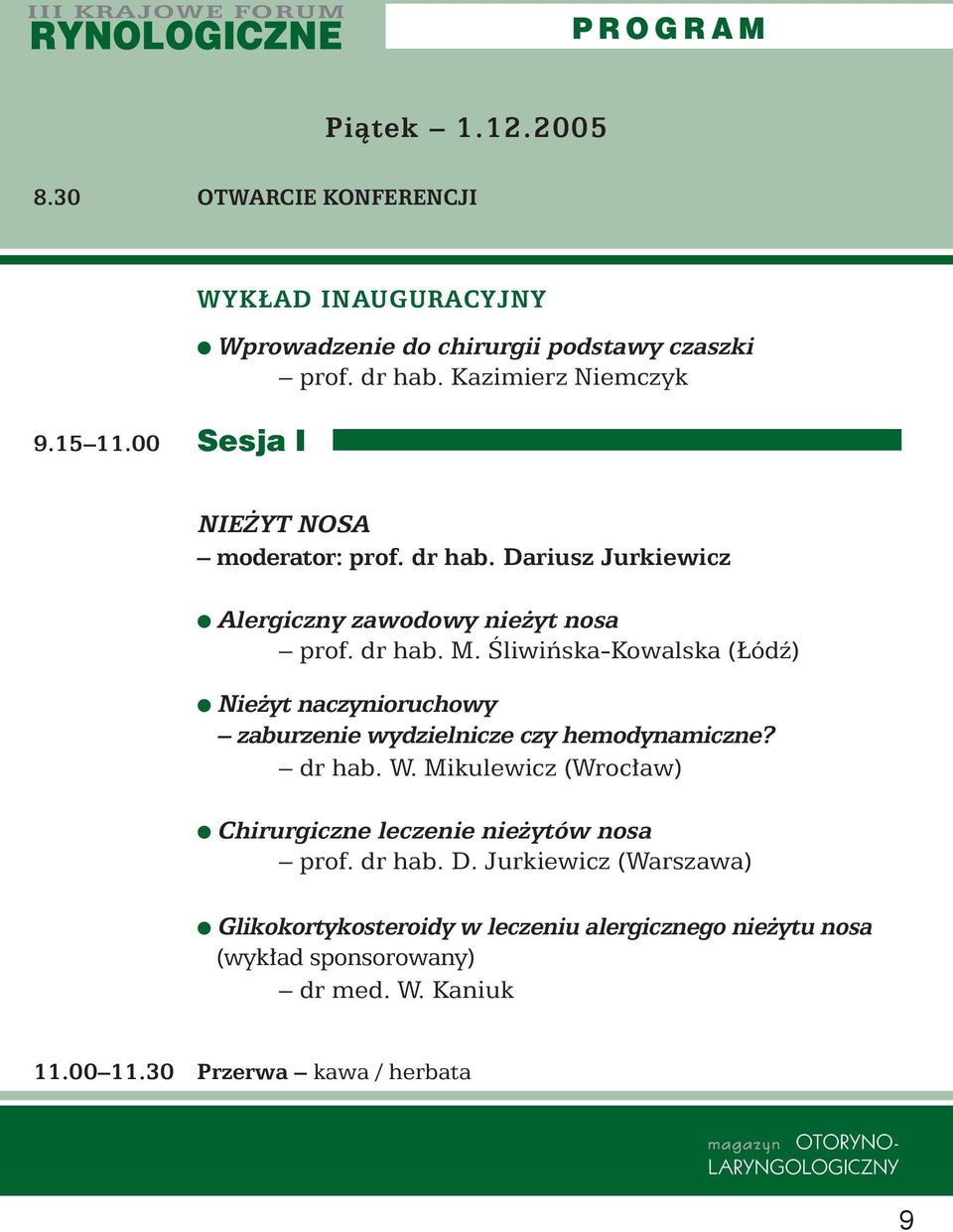 Âliwiƒska-Kowalska ( ódê) Nie yt naczynioruchowy zaburzenie wydzielnicze czy hemodynamiczne? dr hab. W.