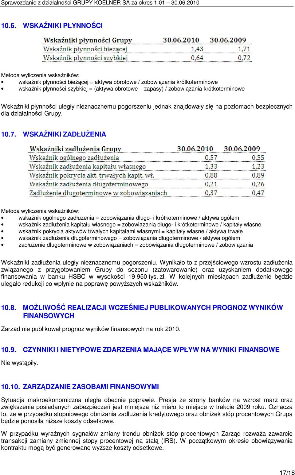 WSKAŹNIKI ZADŁUśENIA Metoda wyliczenia wskaźników: wskaźnik ogólnego zadłuŝenia = zobowiązania długo- i krótkoterminowe / aktywa ogółem wskaźnik zadłuŝenia kapitału własnego = zobowiązania długo- i